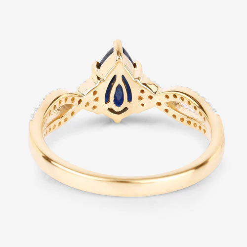 1.14 Carat Genuine Blue Sapphire and White Diamond 14K Yellow Gold Ring - Image 7