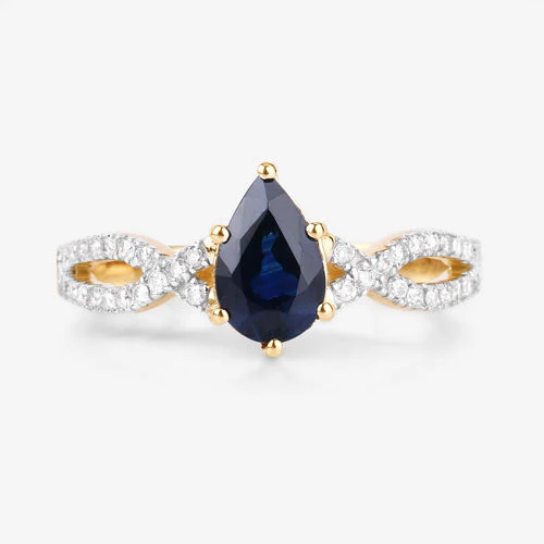 1.14 Carat Genuine Blue Sapphire and White Diamond 14K Yellow Gold Ring - Image 8