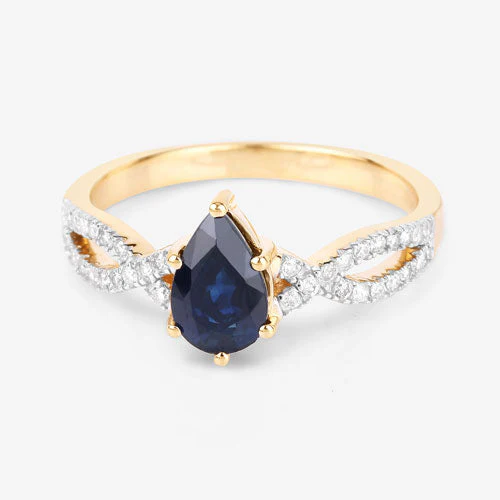 1.14 Carat Genuine Blue Sapphire and White Diamond 14K Yellow Gold Ring - Image 9