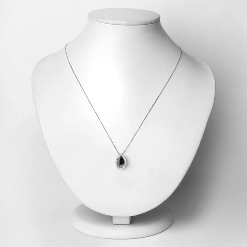 1.15 Carat Genuine Blue Sapphire and White Diamond 14K White Gold Pendant - Image 2