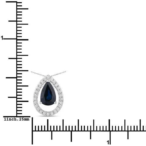 1.15 Carat Genuine Blue Sapphire and White Diamond 14K White Gold Pendant - Image 3