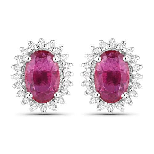 1.16 Carat Genuine Ruby and White Diamond 14K White Gold Earrings