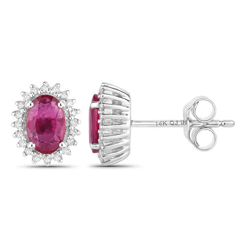 1.16 Carat Genuine Ruby and White Diamond 14K White Gold Earrings - Image 2
