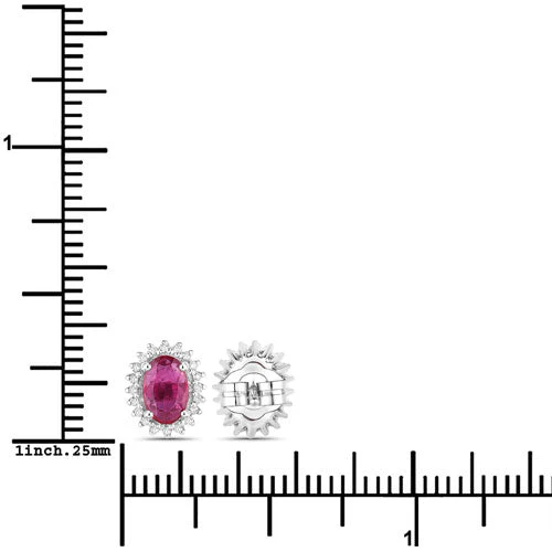 1.16 Carat Genuine Ruby and White Diamond 14K White Gold Earrings - Image 3