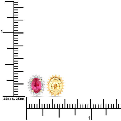 1.16 Carat Genuine Ruby and White Diamond 14K Yellow Gold Earrings - Image 3