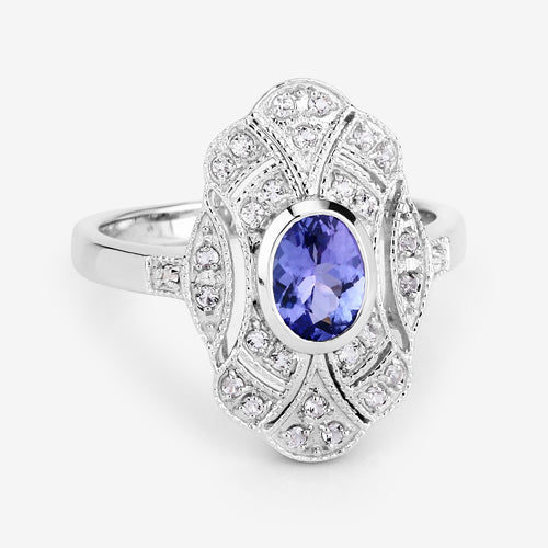 1.17 Carat Genuine Tanzanite and White Topaz .925 Sterling Silver Ring - Image 11