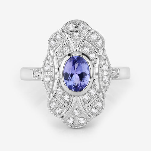 1.17 Carat Genuine Tanzanite and White Topaz .925 Sterling Silver Ring - Image 14
