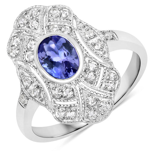 1.17 Carat Genuine Tanzanite and White Topaz .925 Sterling Silver Ring - Image 5