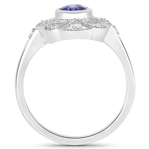 1.17 Carat Genuine Tanzanite and White Topaz .925 Sterling Silver Ring - Image 6