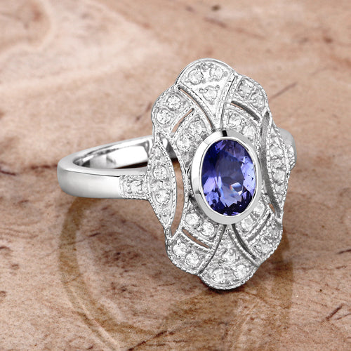 1.17 Carat Genuine Tanzanite and White Topaz .925 Sterling Silver Ring - Image 8
