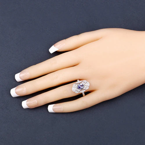 1.17 Carat Genuine Tanzanite and White Topaz .925 Sterling Silver Ring - Image 9