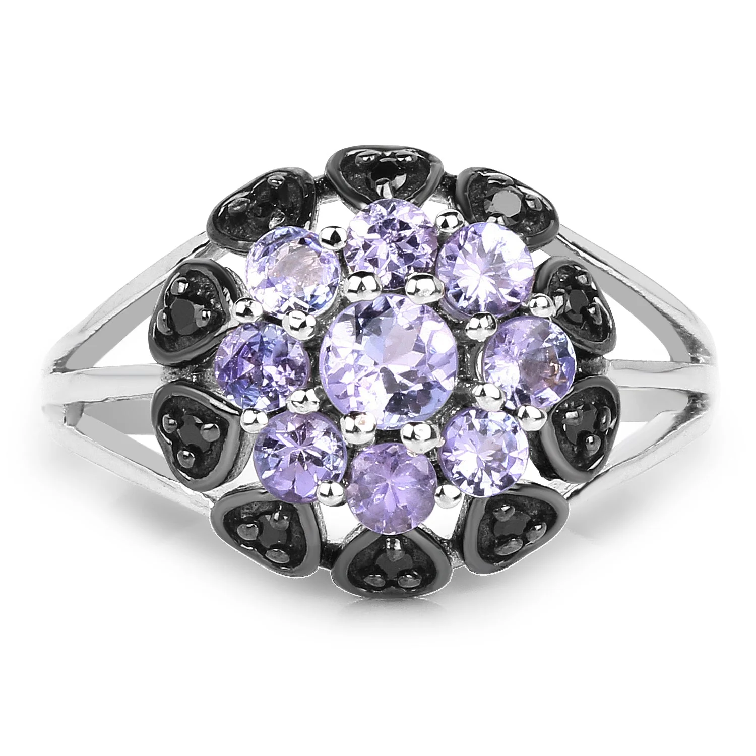 1.18 Carat Genuine Tanzanite and Black Spinel .925 Sterling Silver Ring - Image 4
