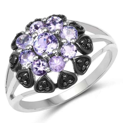 1.18 Carat Genuine Tanzanite and Black Spinel .925 Sterling Silver Ring - Image 5