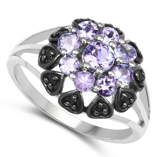 1.18 Carat Genuine Tanzanite and Black Spinel .925 Sterling Silver Ring - Image 6