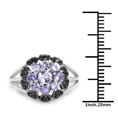 1.18 Carat Genuine Tanzanite and Black Spinel .925 Sterling Silver Ring - Image 7