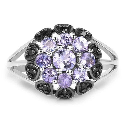 1.18 Carat Genuine Tanzanite and Black Spinel .925 Sterling Silver Ring - Image 8