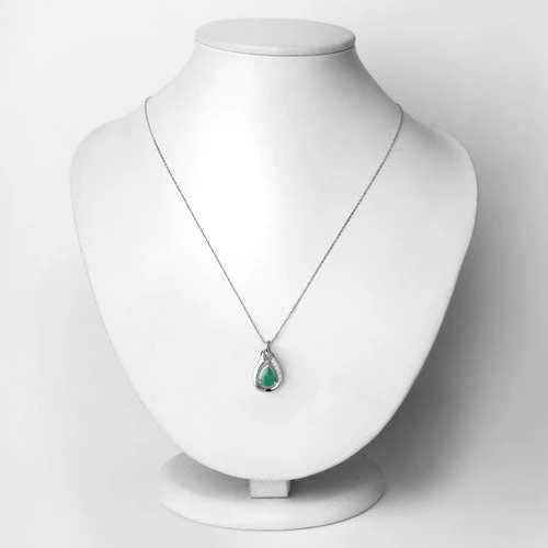 1.18 Carat Genuine Zambian Emerald and White Diamond 10K White Gold Pendant - Image 2