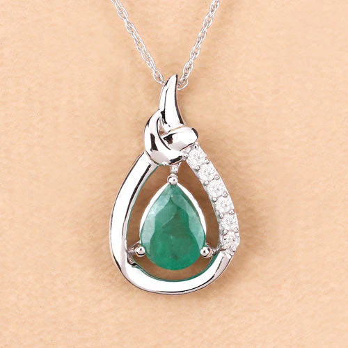 1.18 Carat Genuine Zambian Emerald and White Diamond 10K White Gold Pendant - Image 5