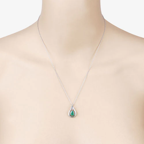1.18 Carat Genuine Zambian Emerald and White Diamond 10K White Gold Pendant - Image 6