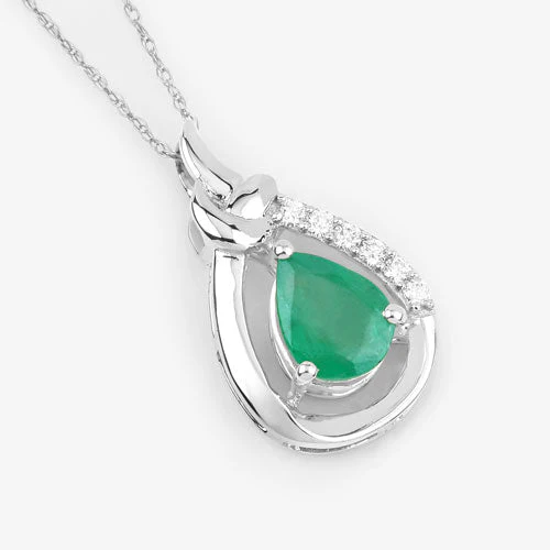 1.18 Carat Genuine Zambian Emerald and White Diamond 10K White Gold Pendant - Image 7