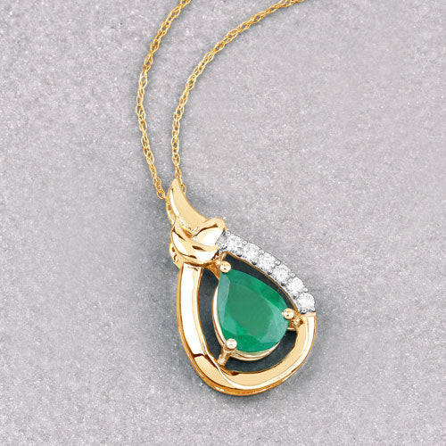 1.18 Carat Genuine Zambian Emerald and White Diamond 10K Yellow Gold Pendant - Image 4