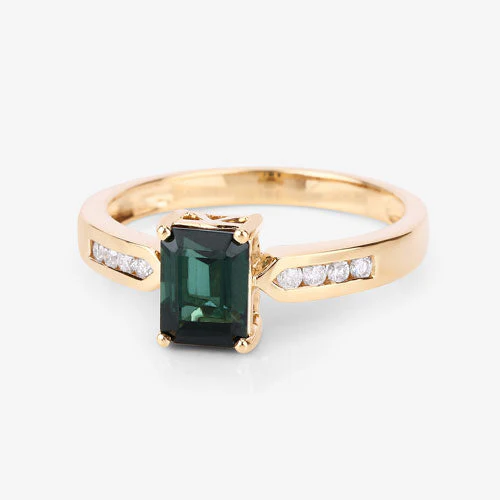 1.19 Carat Genuine Green Tourmaline and White Diamond 14K Yellow Gold Ring - Image 11