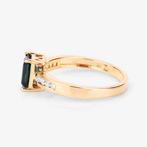 1.19 Carat Genuine Green Tourmaline and White Diamond 14K Yellow Gold Ring - Image 12