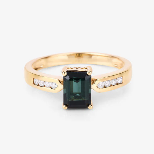 1.19 Carat Genuine Green Tourmaline and White Diamond 14K Yellow Gold Ring - Image 14