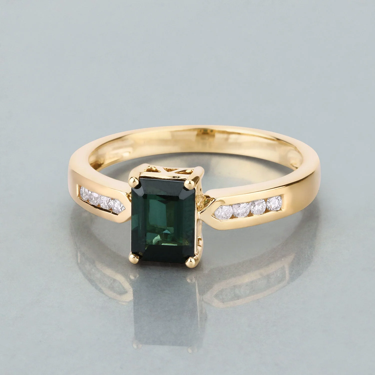 1.19 Carat Genuine Green Tourmaline and White Diamond 14K Yellow Gold Ring - Image 2
