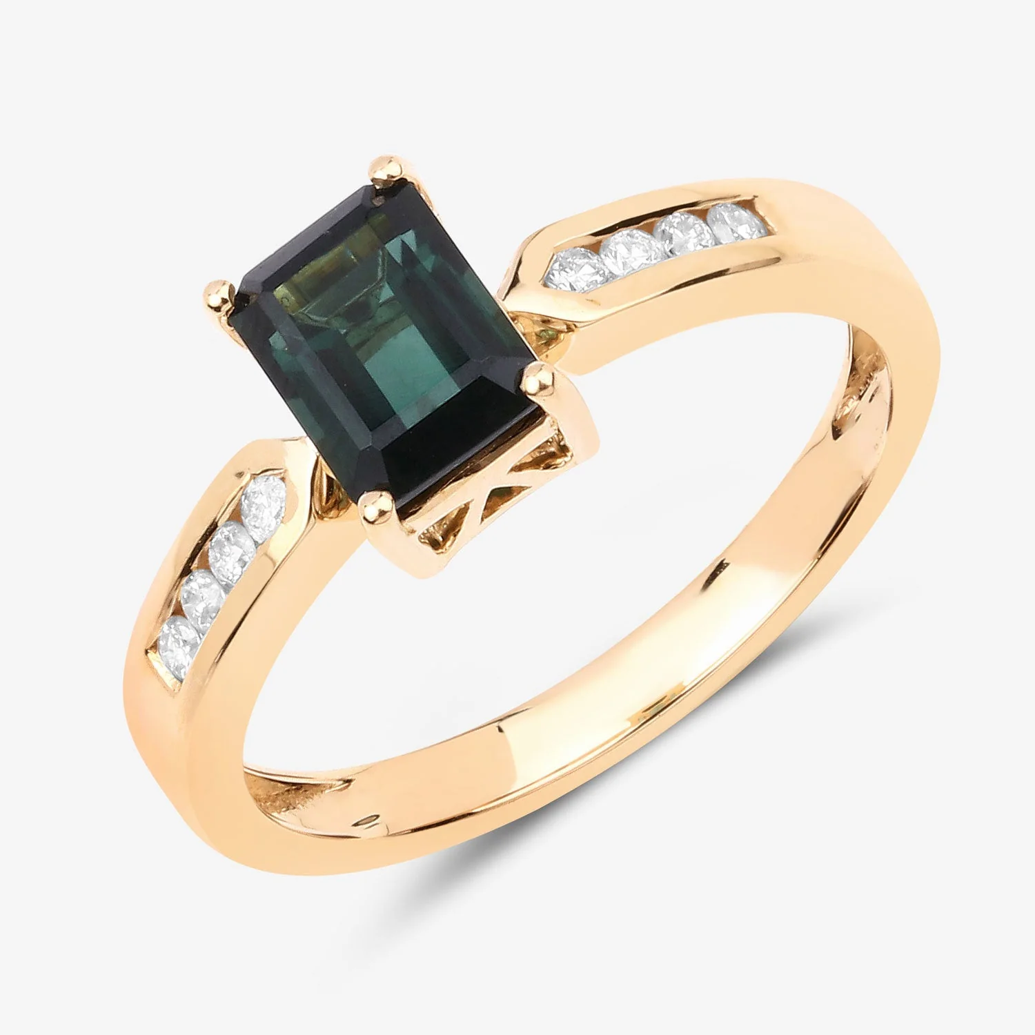 1.19 Carat Genuine Green Tourmaline and White Diamond 14K Yellow Gold Ring - Image 4