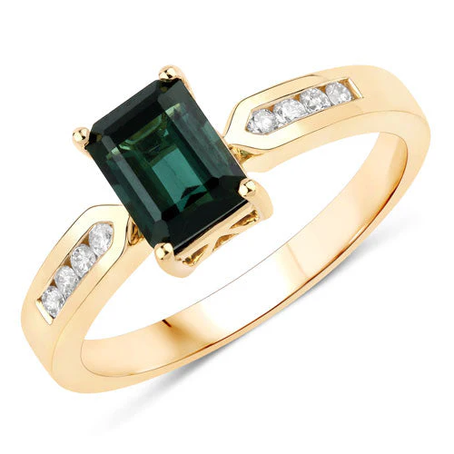 1.19 Carat Genuine Green Tourmaline and White Diamond 14K Yellow Gold Ring - Image 5