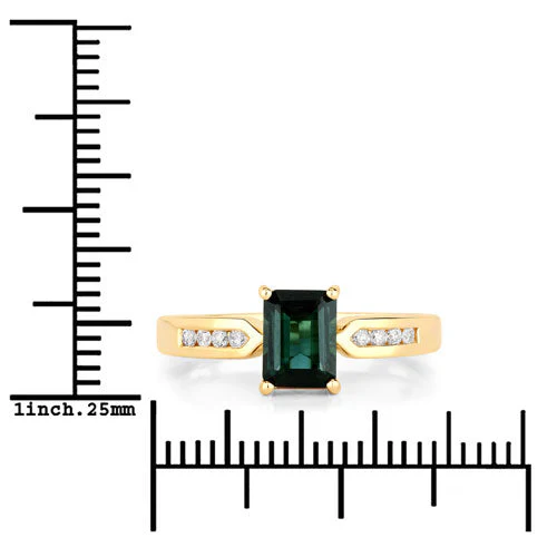 1.19 Carat Genuine Green Tourmaline and White Diamond 14K Yellow Gold Ring - Image 7