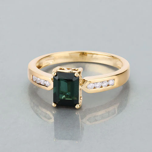 1.19 Carat Genuine Green Tourmaline and White Diamond 14K Yellow Gold Ring - Image 8