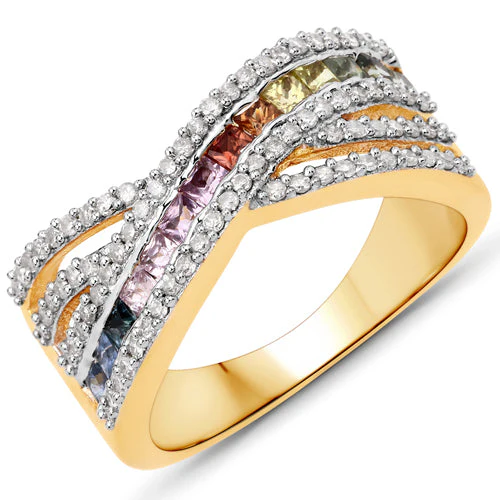1.19 Carat Genuine Multi Sapphire .925 Sterling Silver Ring - Image 2