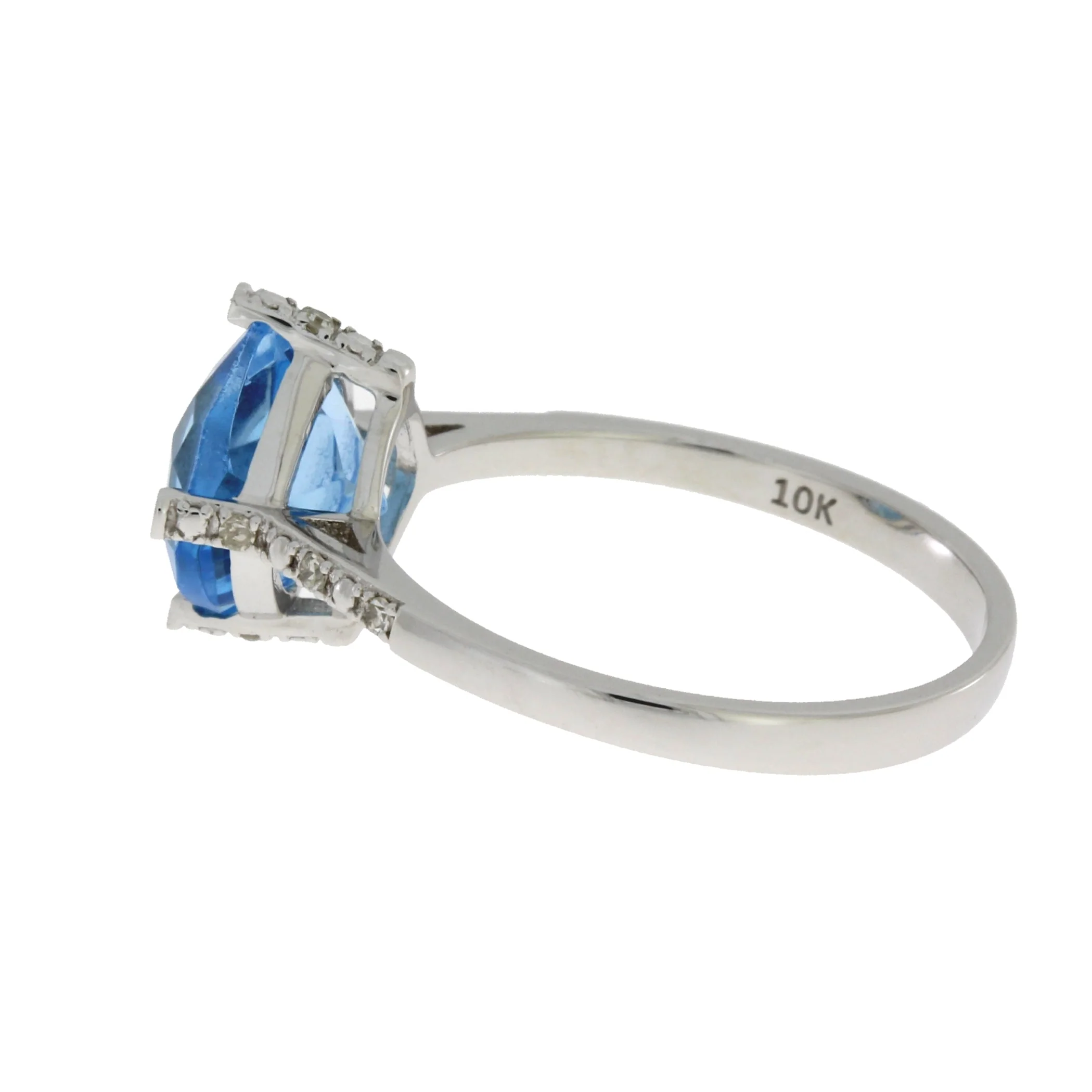 1.20ct Blue Topaz Diamond Ring 10KT White Gold - Image 2