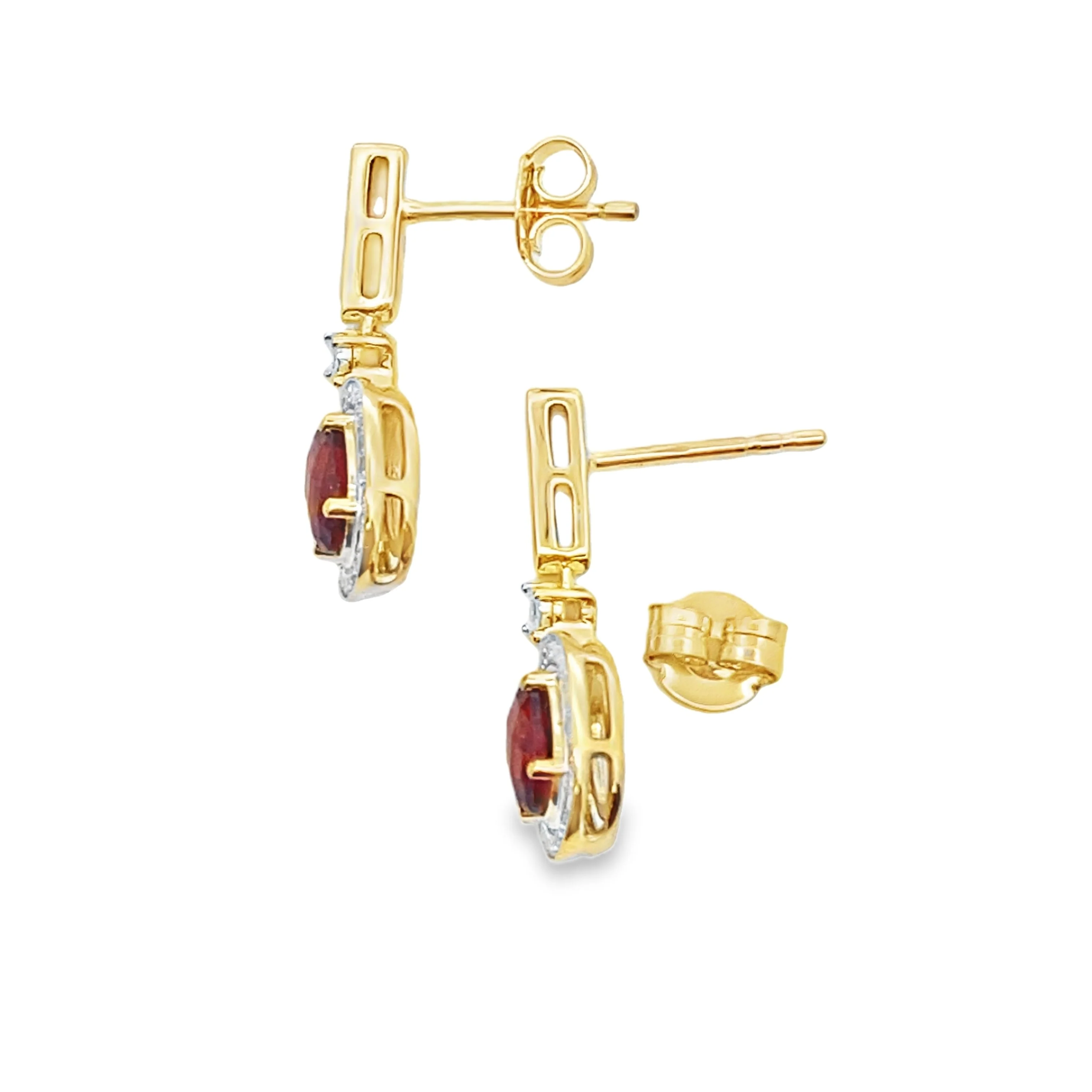 1.20ct Garnet Diamond Dangle Earrings 10KT Yellow Gold - Image 2