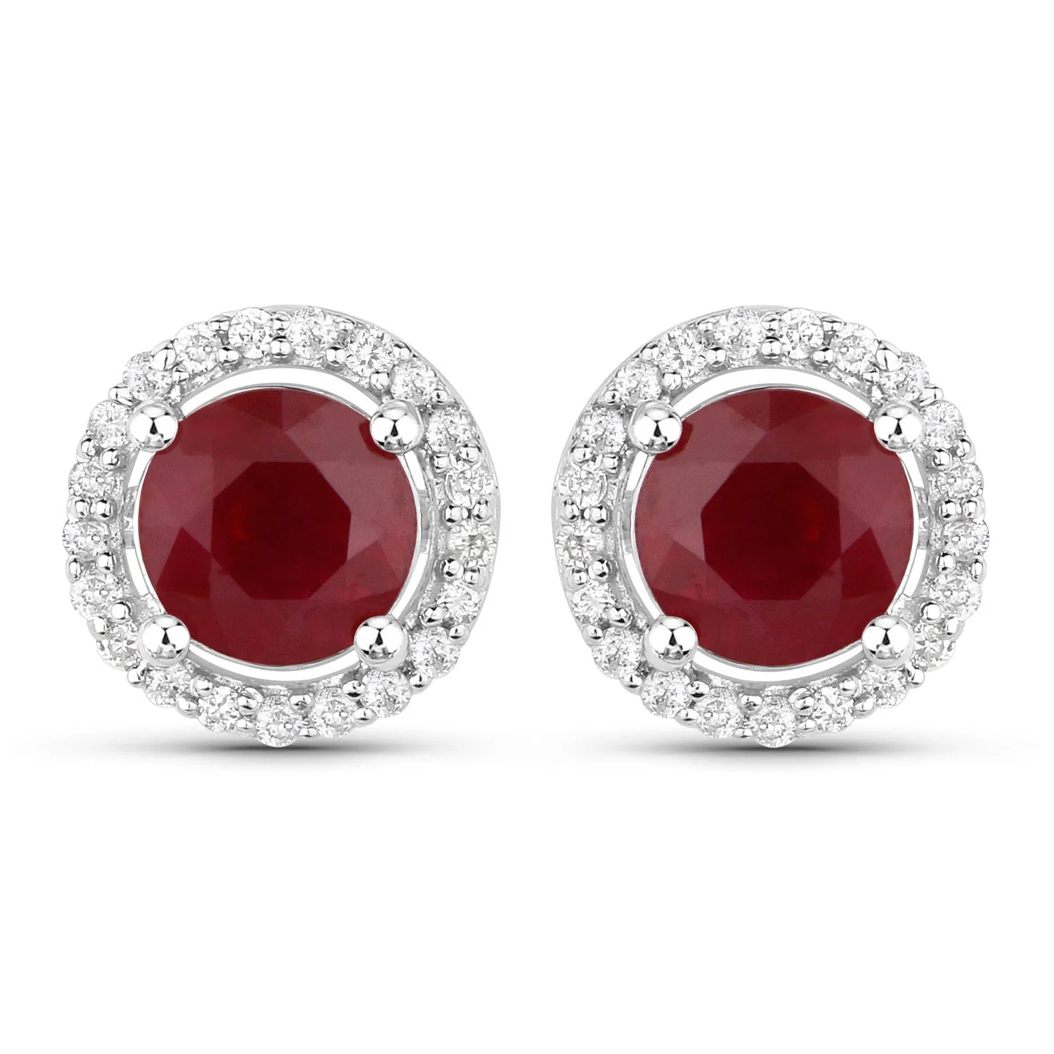 1.22 Carat Genuine Ruby and White Diamond 14K White Gold Earrings