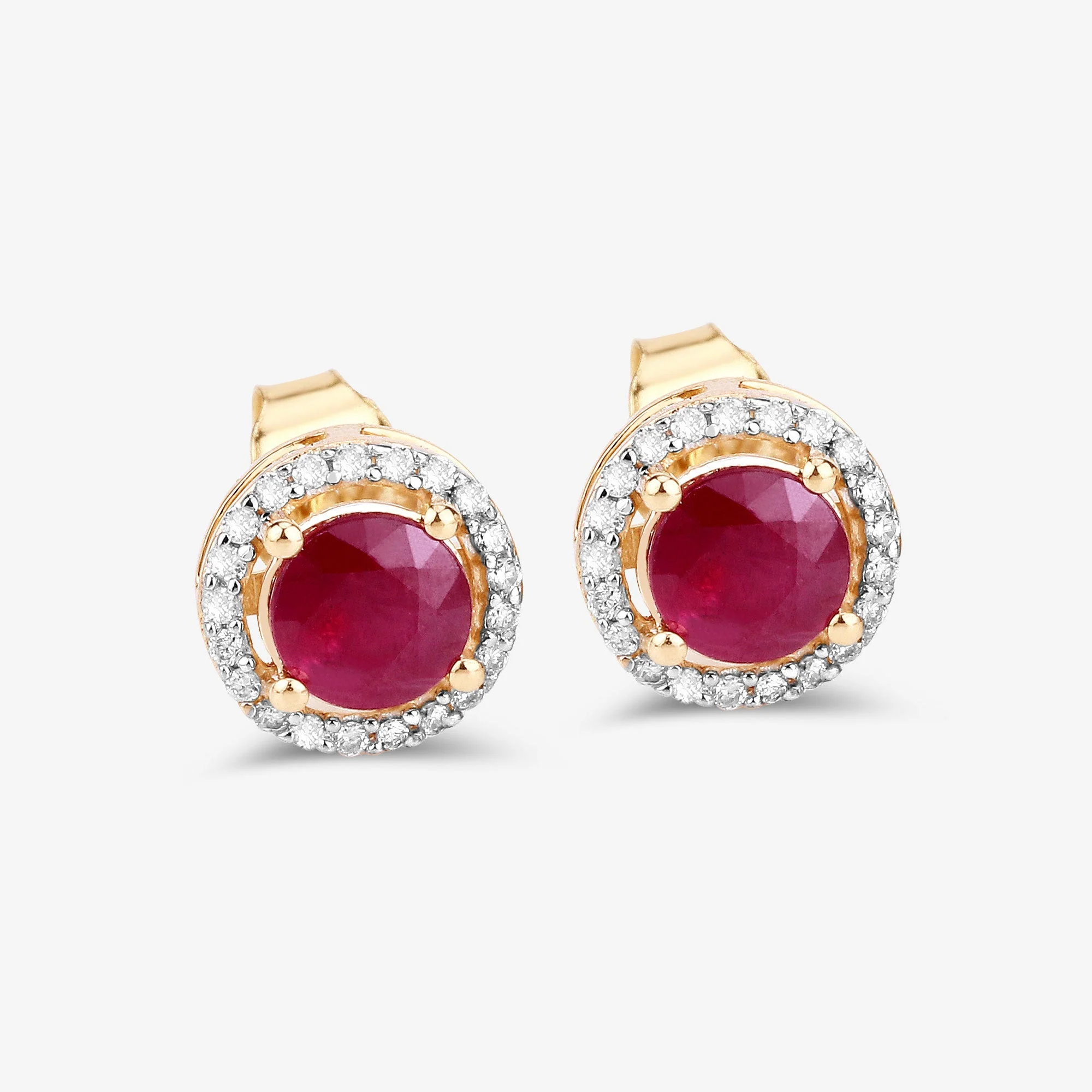 1.22 Carat Genuine Ruby and White Diamond 14K Yellow Gold Earrings - Image 4