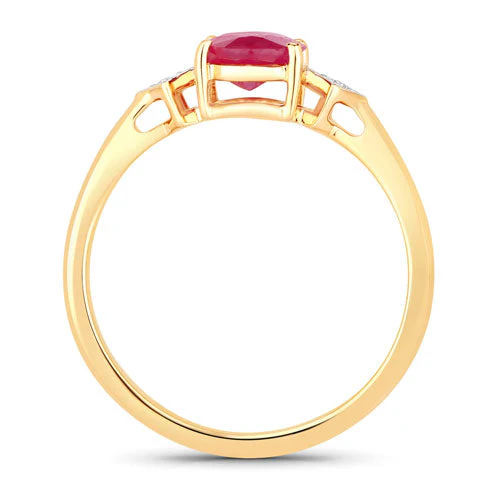 1.22 Carat Genuine Ruby and White Diamond 14K Yellow Gold Ring - Image 2