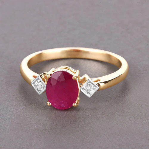 1.22 Carat Genuine Ruby and White Diamond 14K Yellow Gold Ring - Image 4