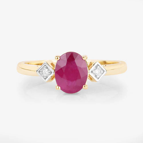 1.22 Carat Genuine Ruby and White Diamond 14K Yellow Gold Ring - Image 8