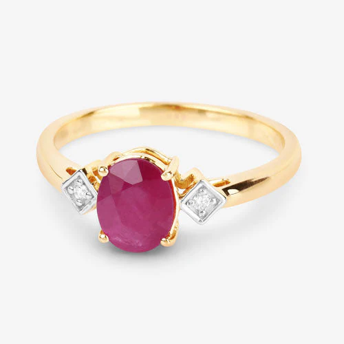 1.22 Carat Genuine Ruby and White Diamond 14K Yellow Gold Ring - Image 9