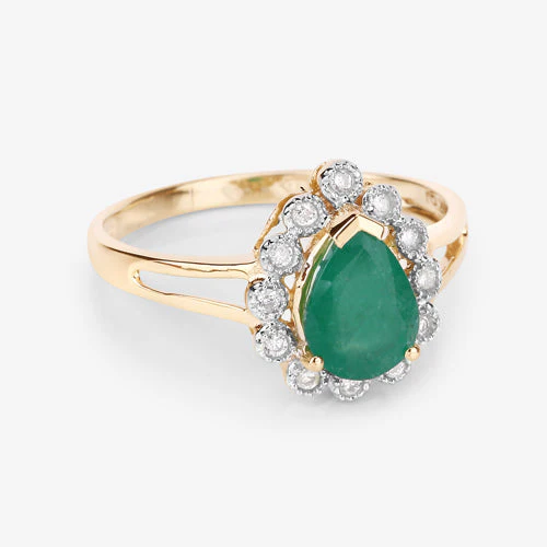 1.22 Carat Genuine Zambian Emerald and White Diamond 14K Yellow Gold Ring - Image 10