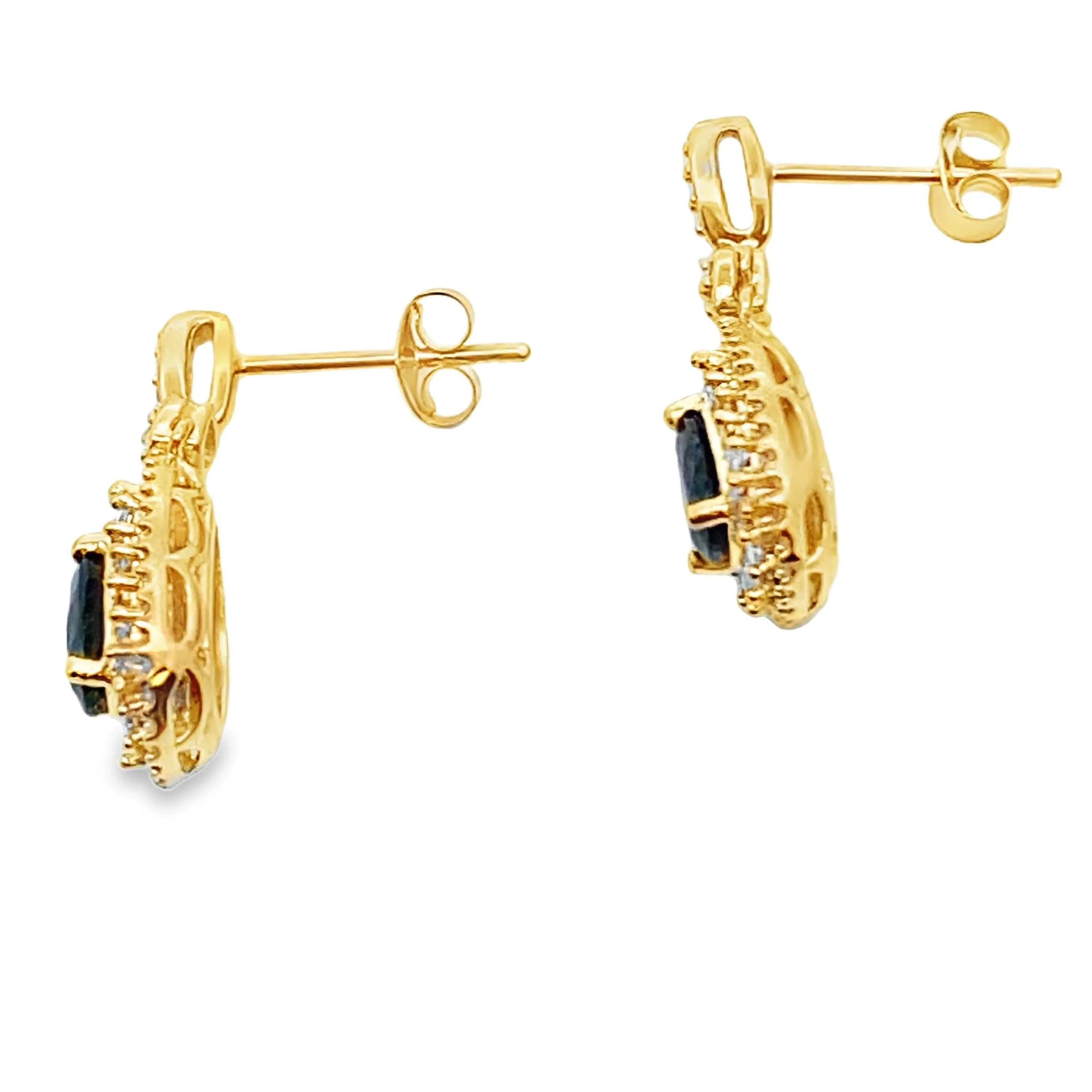 1.22ct Sapphire Diamond Earrings 10KT Yellow Gold - Image 2