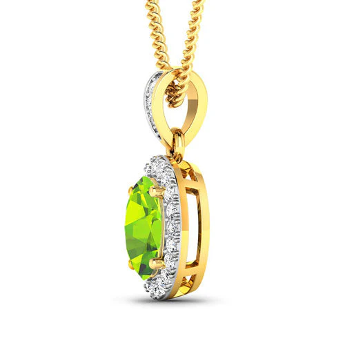1.23 Carat Genuine Peridot and White Diamond 14K Yellow Gold Pendant - Image 2