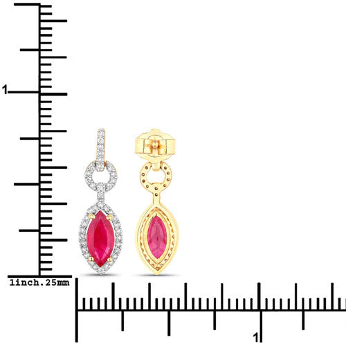 1.23 Carat Genuine Ruby and White Diamond 14K Yellow Gold Earrings - Image 3