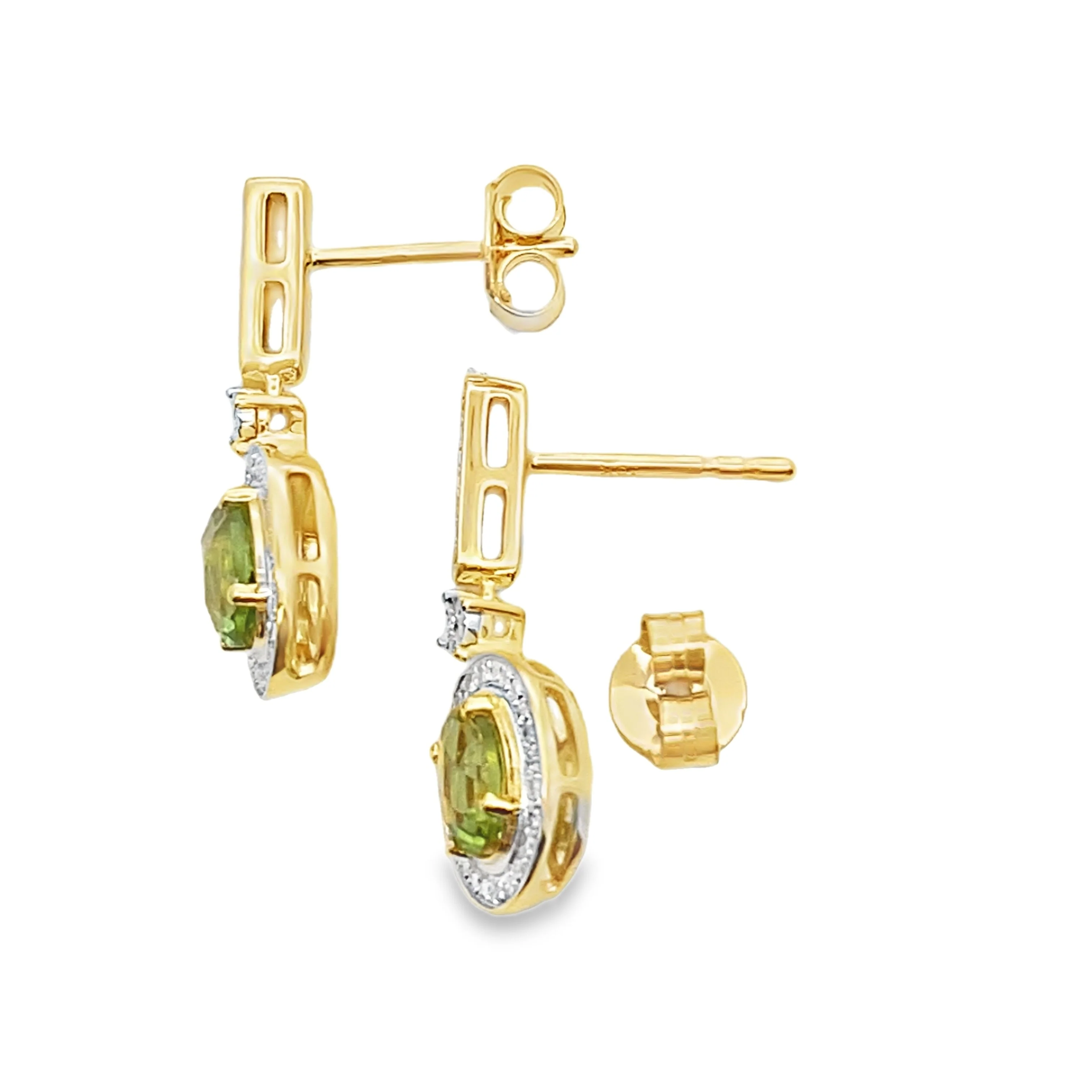 1.23ct Peridot Diamond Dangle Earrings 10KT Yellow Gold - Image 2