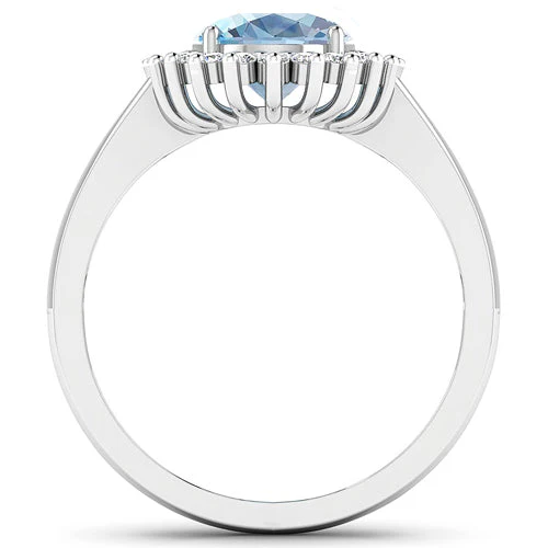 1.24 Carat Genuine Aquamarine and White Diamond 14K White Gold Ring - Image 5