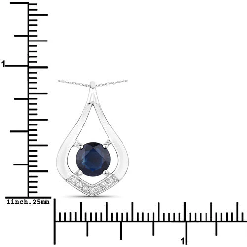 1.24 Carat Genuine Blue Sapphire and White Diamond 10K White Gold Pendant - Image 3