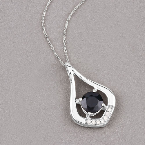 1.24 Carat Genuine Blue Sapphire and White Diamond 10K White Gold Pendant - Image 4